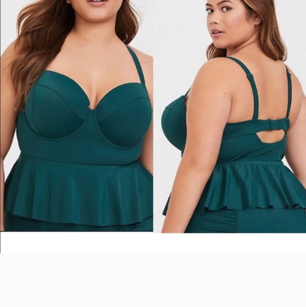 Torrid Green Midkini Flutter Peplum Swim Top Sz 4
